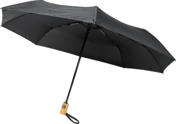 Fold Auto Open Close Recycled PET Umbrella Black